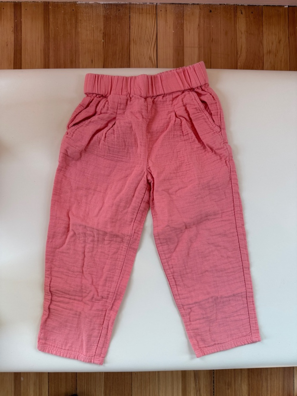 Kids Linen Pink Elastic-Waist Pants